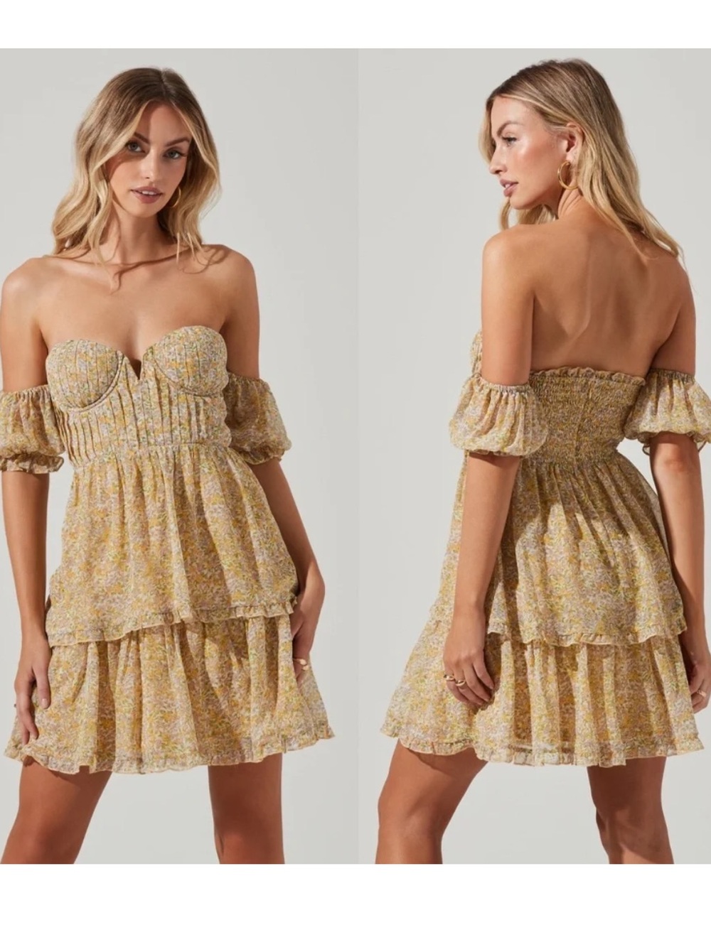 Astr the Label Smocked Mini Dress in Yellow Floral